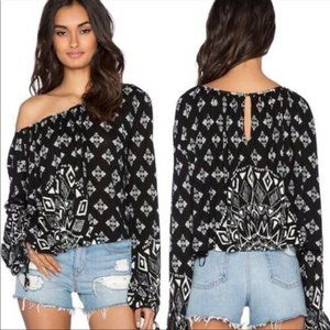 🚫SOLD🚫Free People Dazed Print Jersey  Washed Black Top